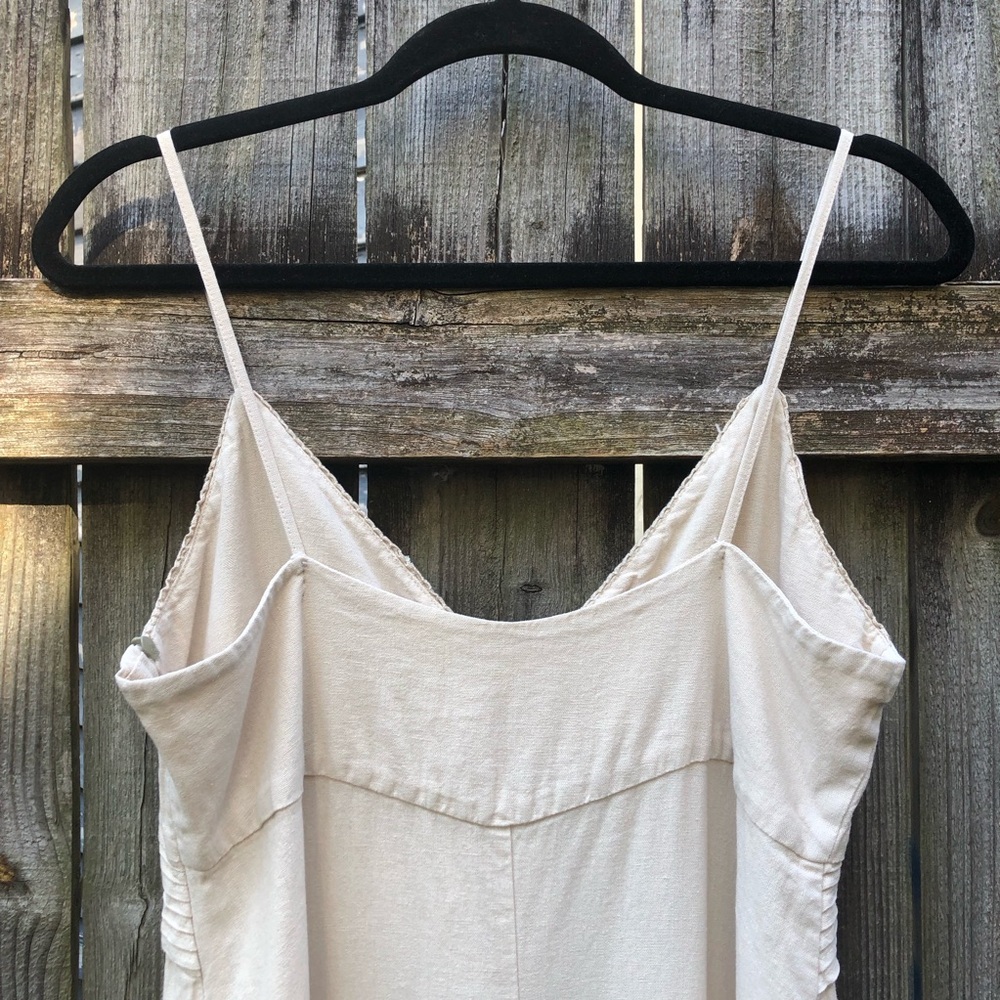 Zara Linen Blend Pintuck Button Front Maxi Dress Size L Raw Linen Oatmeal - Picture 10 of 15